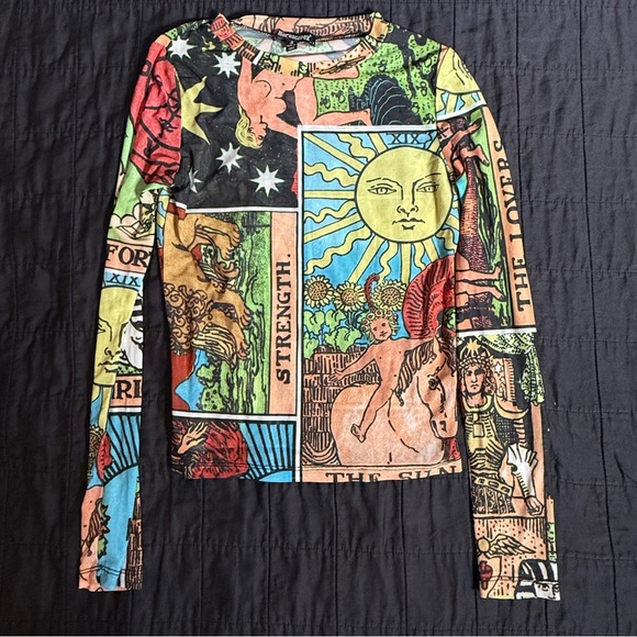 Dolls Kill Tops - Horoscopez Dolls Kill Tarot Card Print Mesh Stretch Top Magic Multi New Age Y2K
